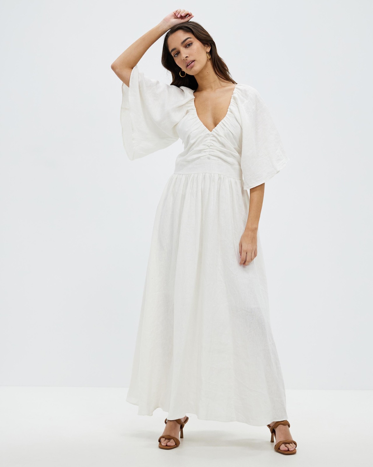 Linen Midi Dress With Button Detail