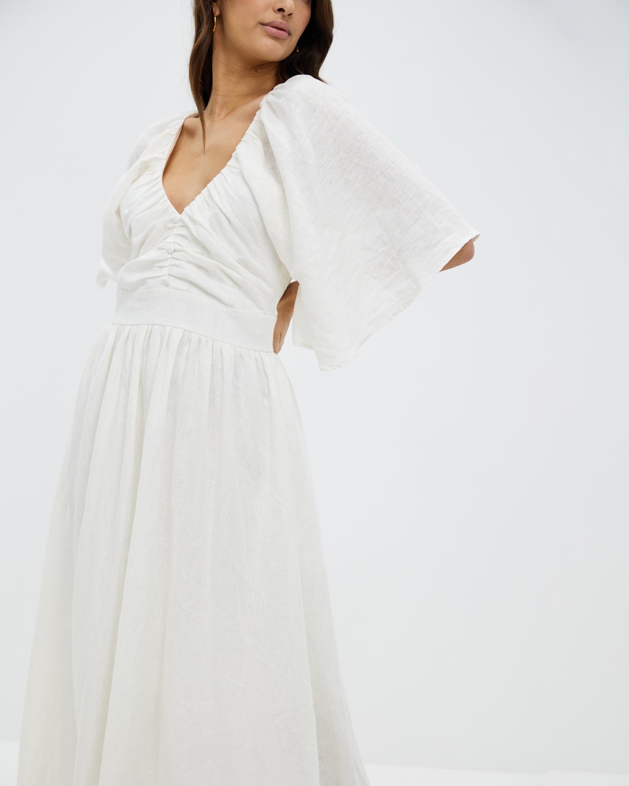 Linen Midi Dress With Button Detail