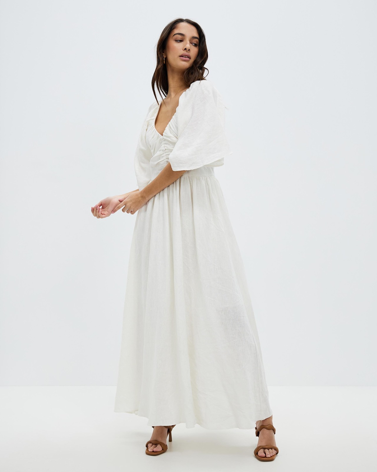 Linen Midi Dress With Button Detail