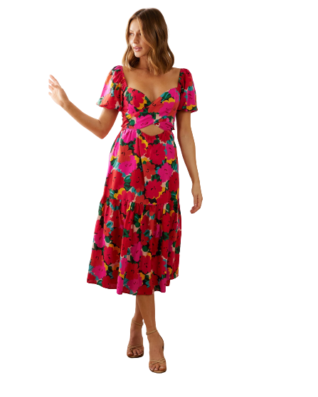 Fairlight Open Back Linen Blend Midi Dress