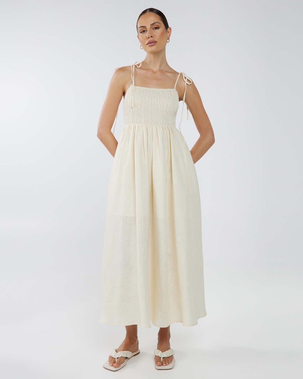 Tie Strap Linen Maxi Dress AirRobe