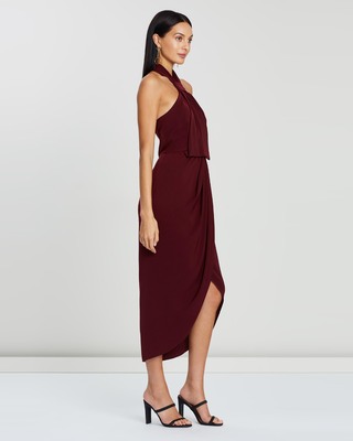 shona joy core cocktail dress burgundy Shona Joy - Burgundy Core Knot Draped Dress for Hire
