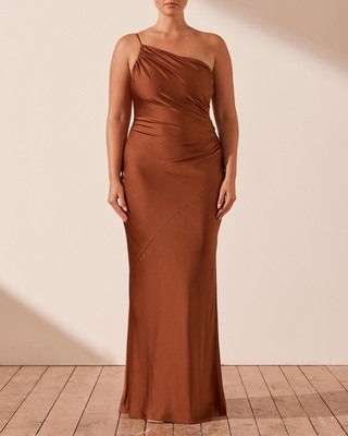 luxe asymmetrical gathered maxi dress Elese Pink Asymmetrical Gathered Maxi Dress Night Novas