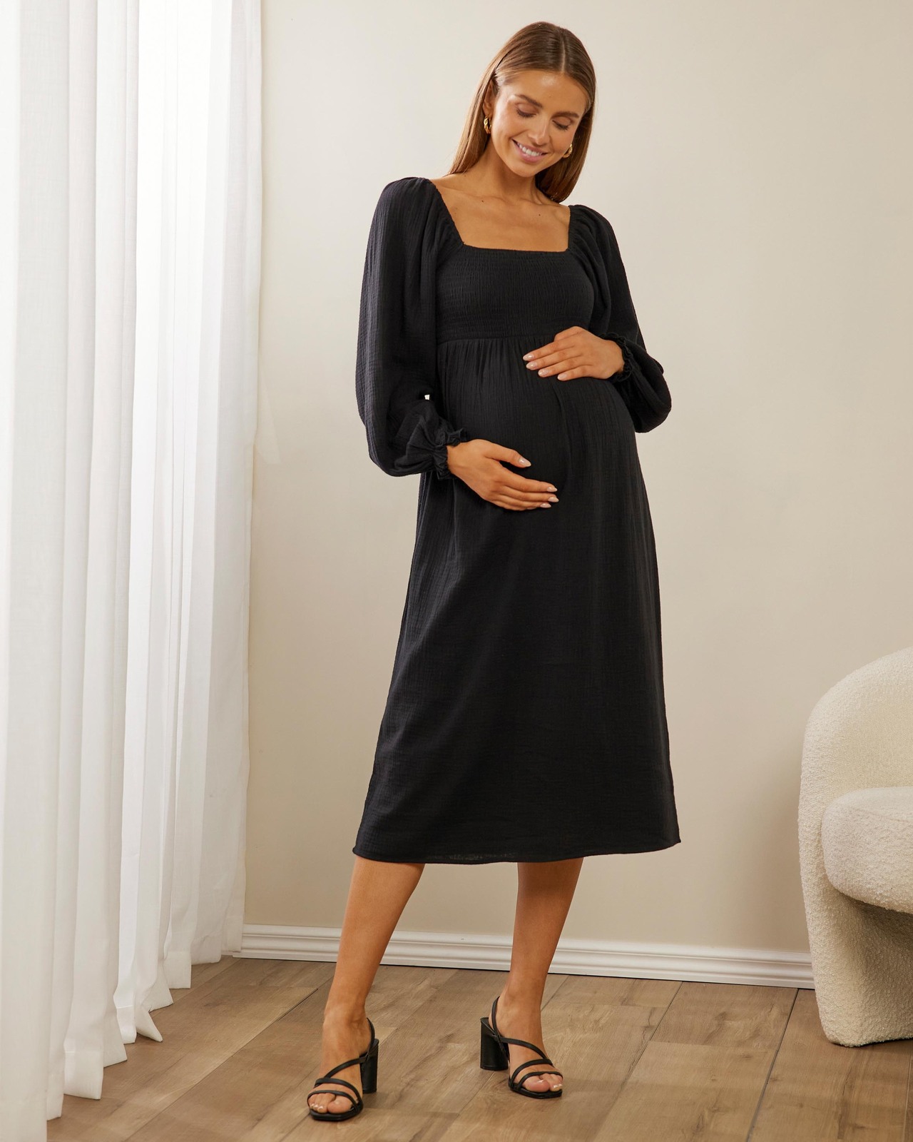 Augustina | Burgundy Maternity Midi Dress With Cape