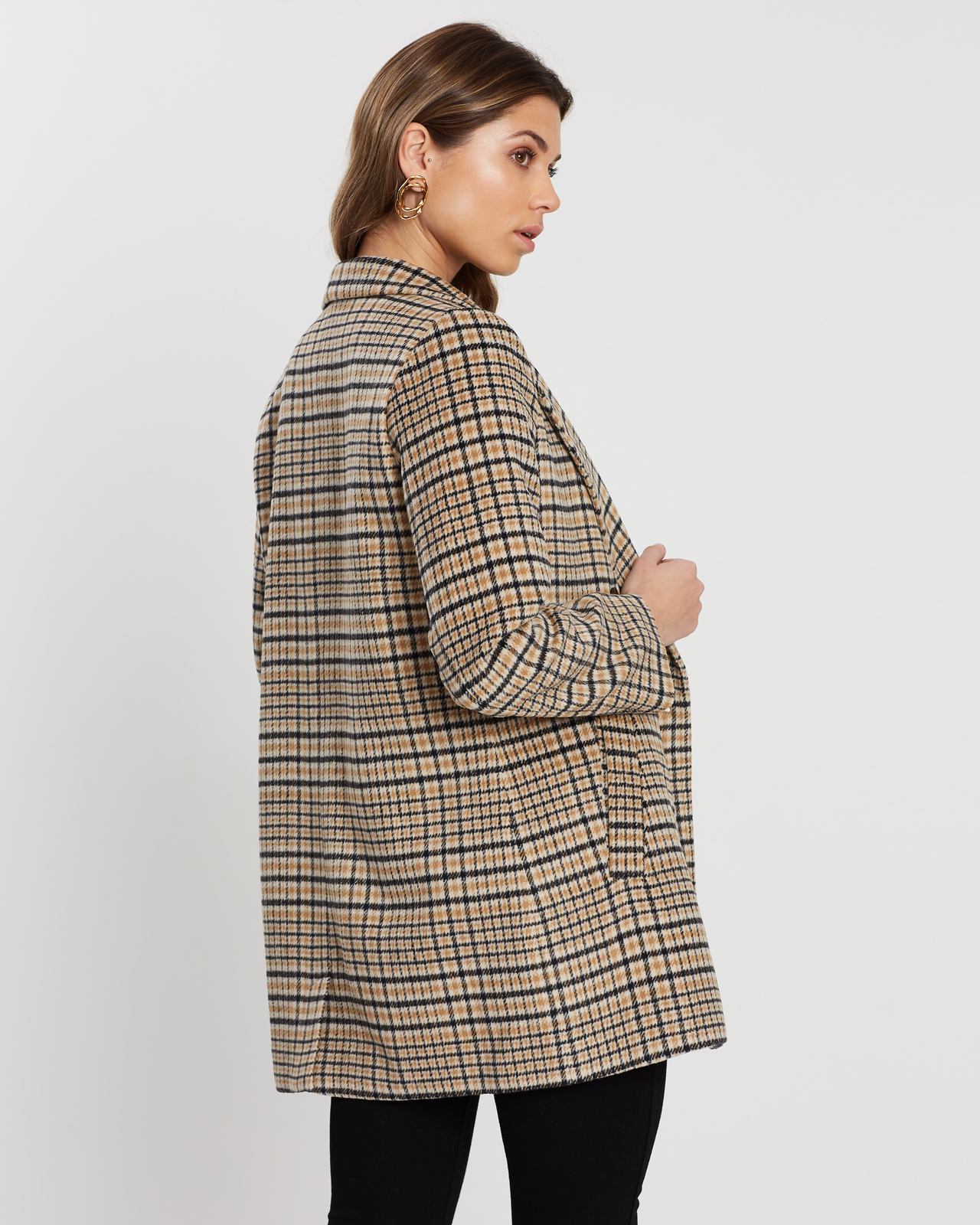 Check Wool Blend Coat