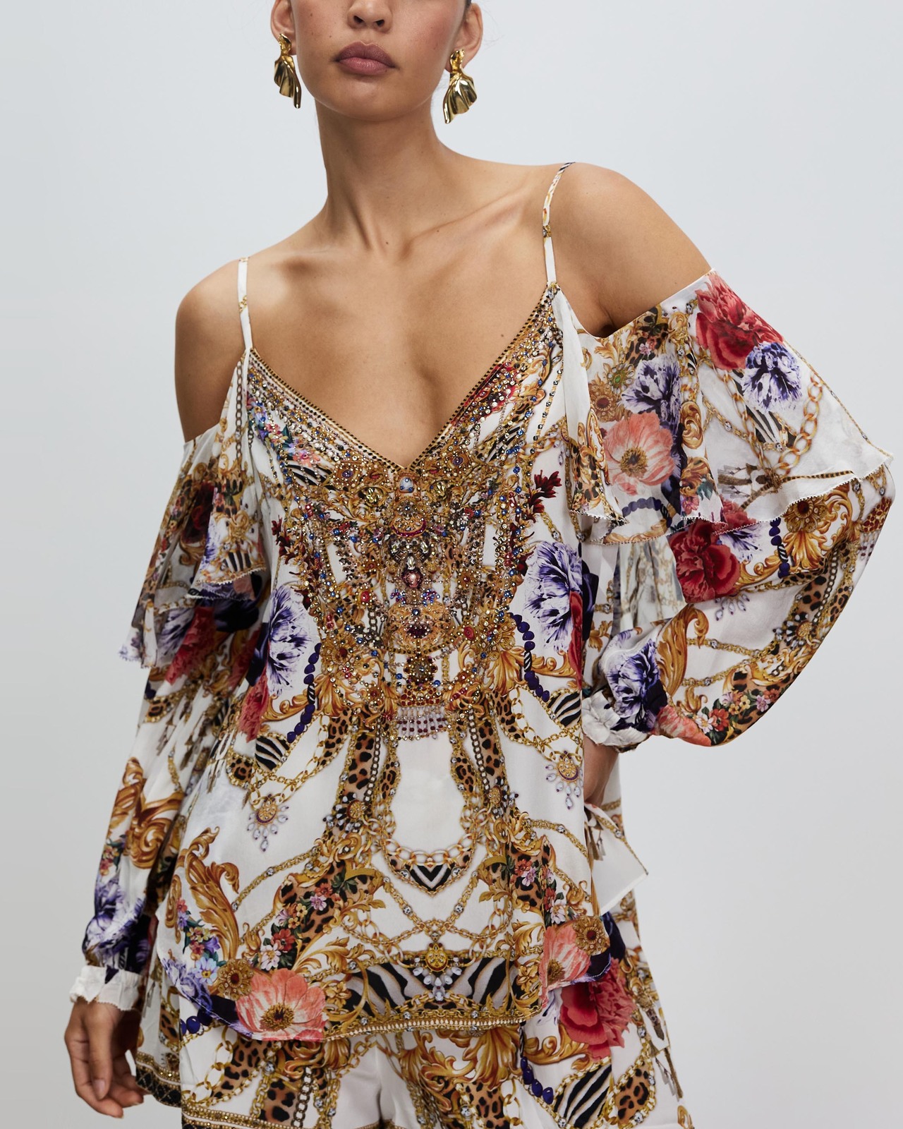 Drop Shoulder Ruffle Blouse