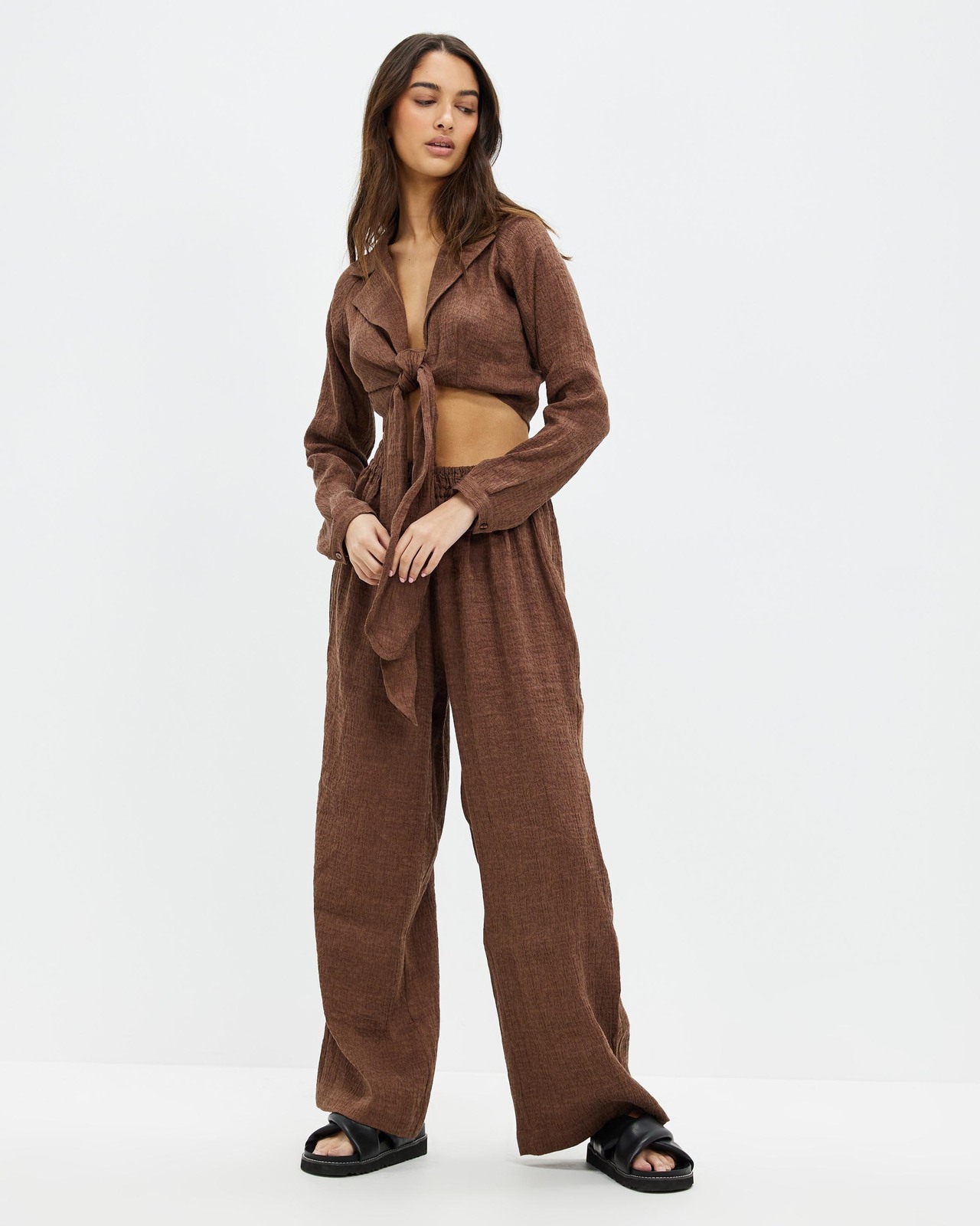 Linen Blend Tie Front Shirt