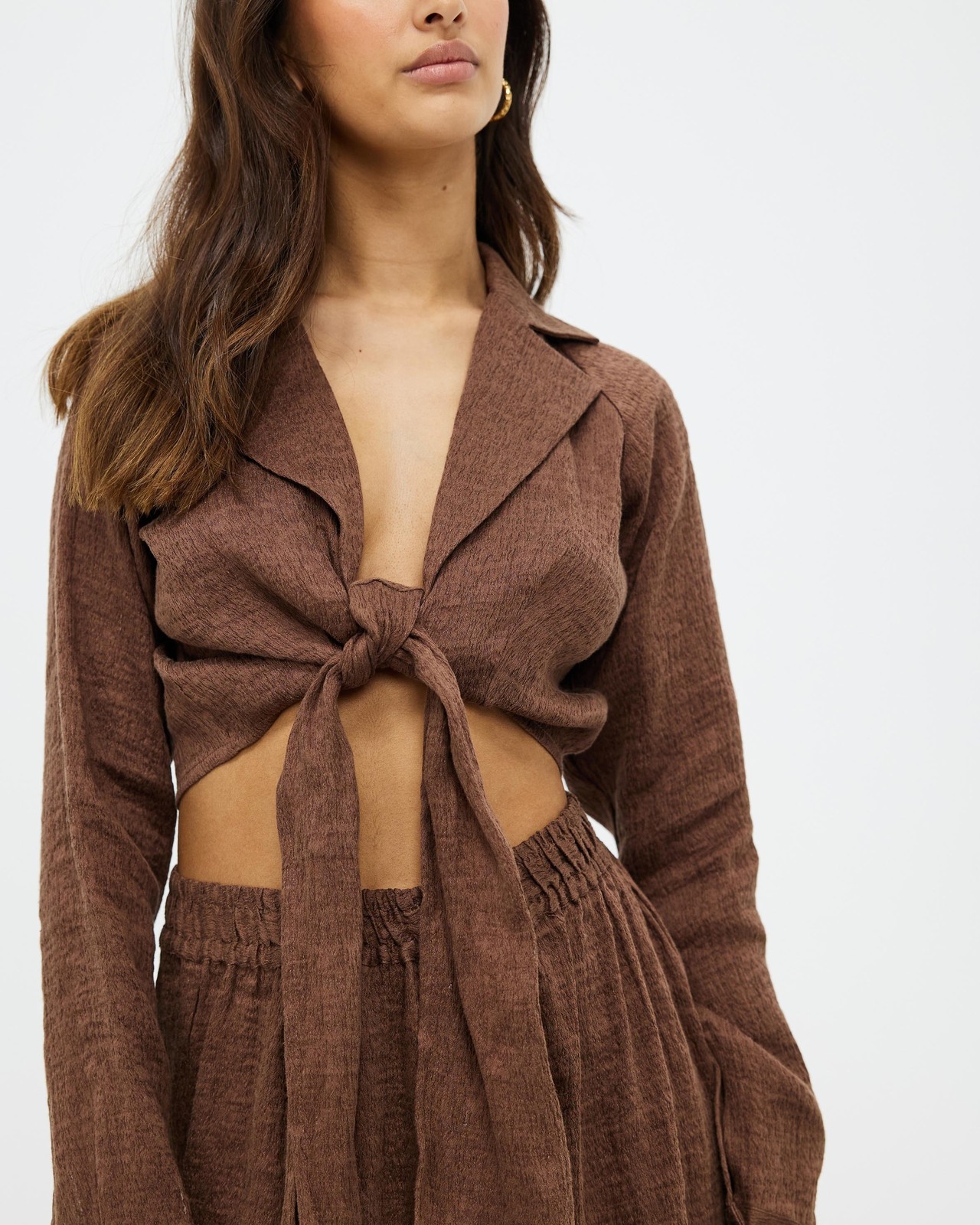 Linen Blend Tie Front Shirt