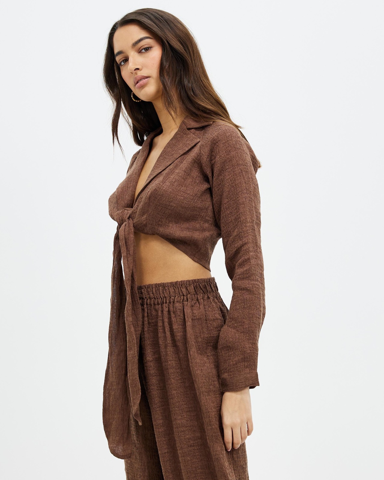 Linen Blend Tie Front Shirt