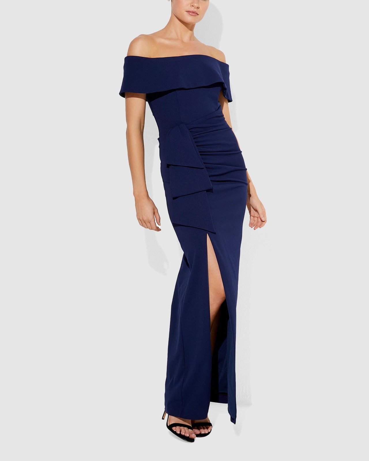 hello molly moment for opulence sequin maxi dress blue Xscape Plus Size Sheer Boat-Neckline Long Sheath Dress - Navy