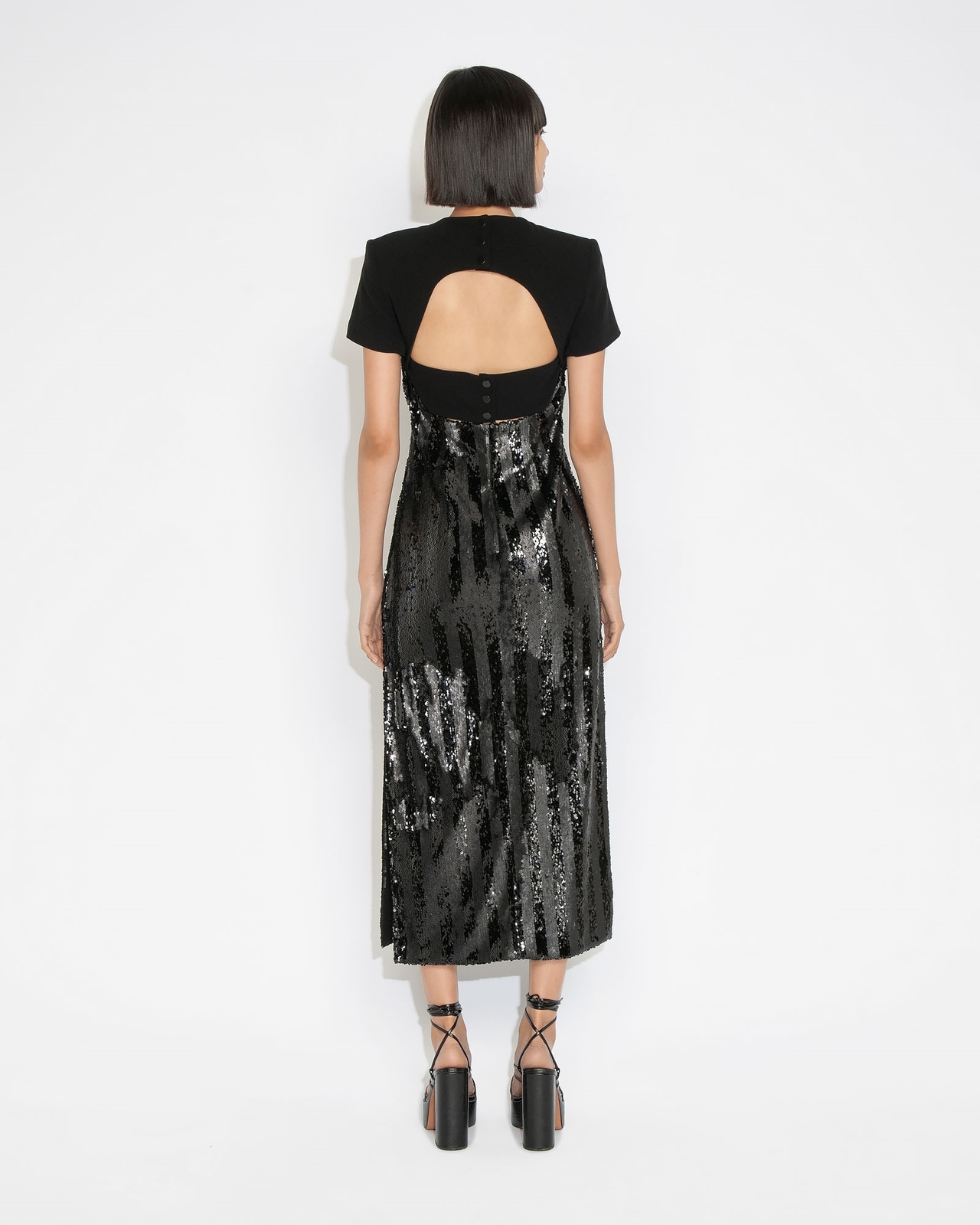cue sequin dress Cue Sequin Knit Maxi Dress in Silver Black