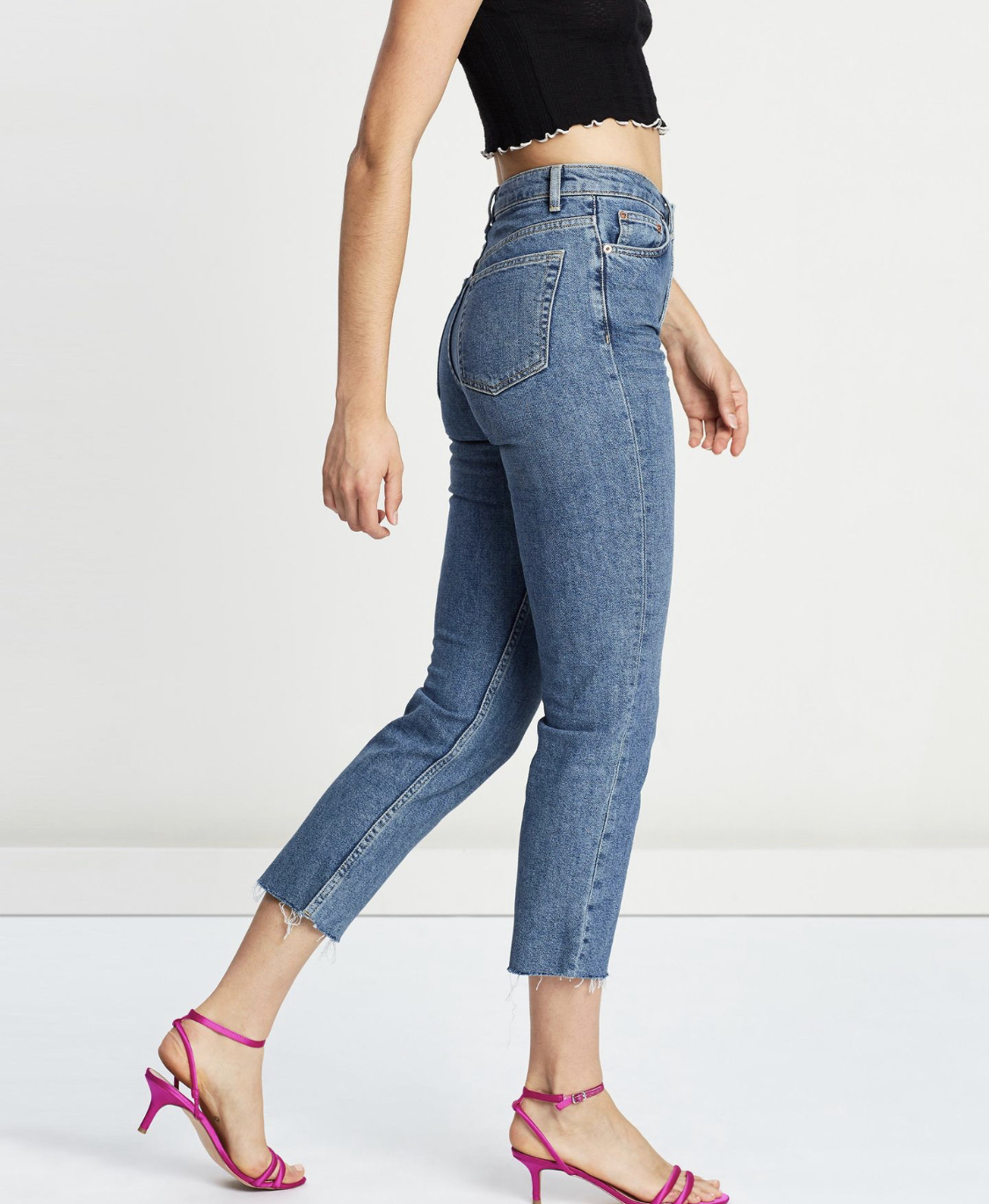 Raw hem straight jeans