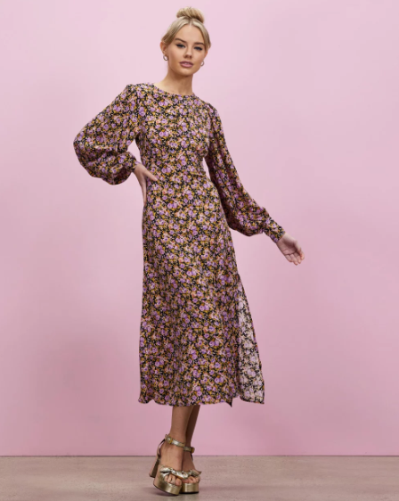 Extreme Sleeve Detail Open Back Midi Dress