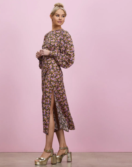 Extreme Sleeve Detail Open Back Midi Dress