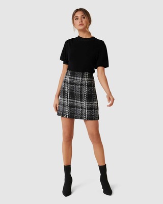 Her lip to／Monceau Boucle Mini Skirt Zemeta Pinstriped Skirt - Brown Skirt - Handkerchief Mini