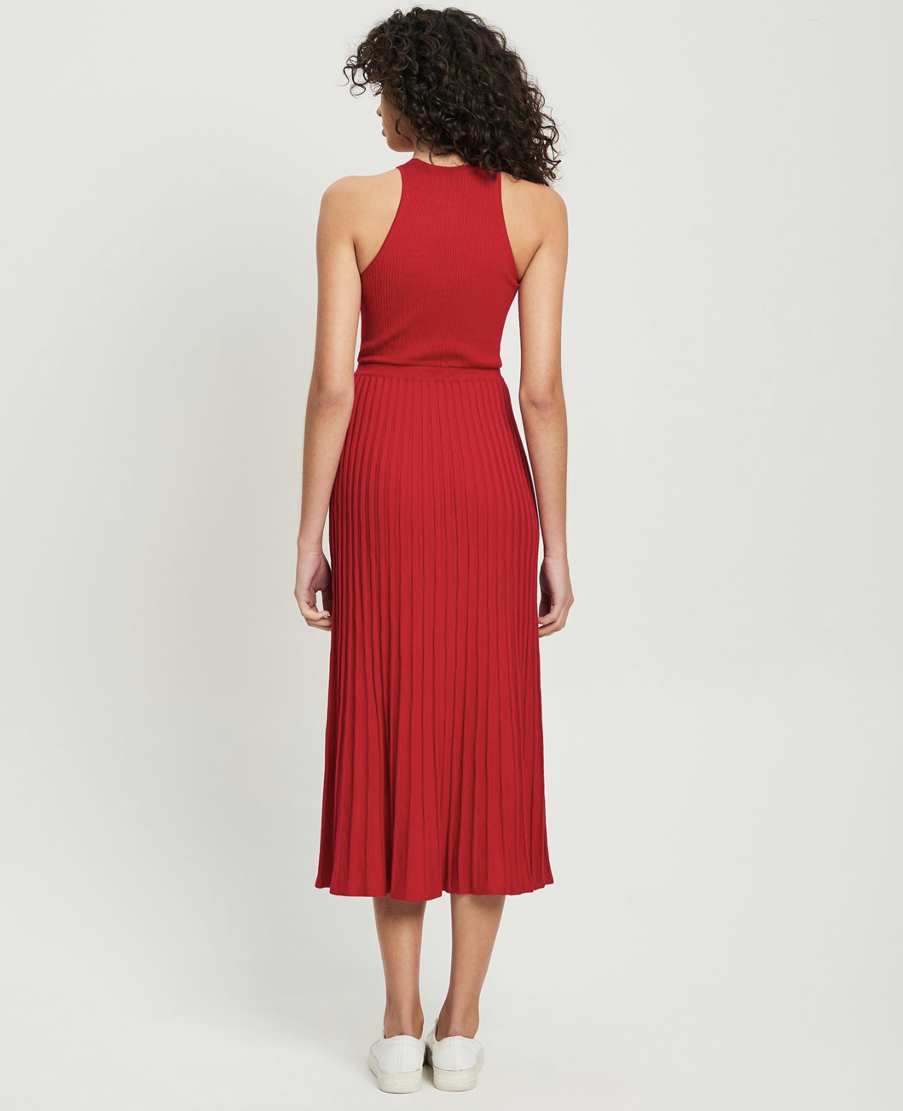 Accoridion Pleat Knit Dress in Red main image 1
