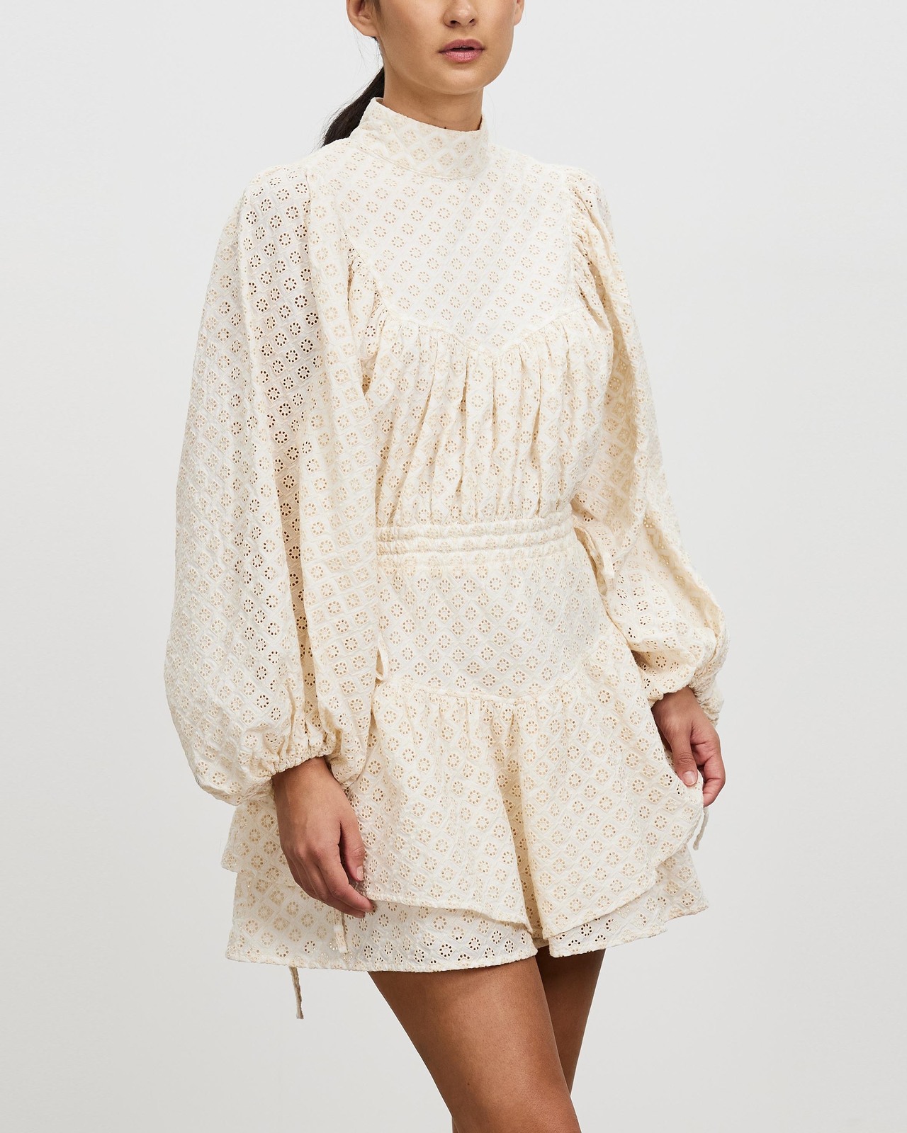 Poppy High Neck Balloon Sleeve Mini Dress