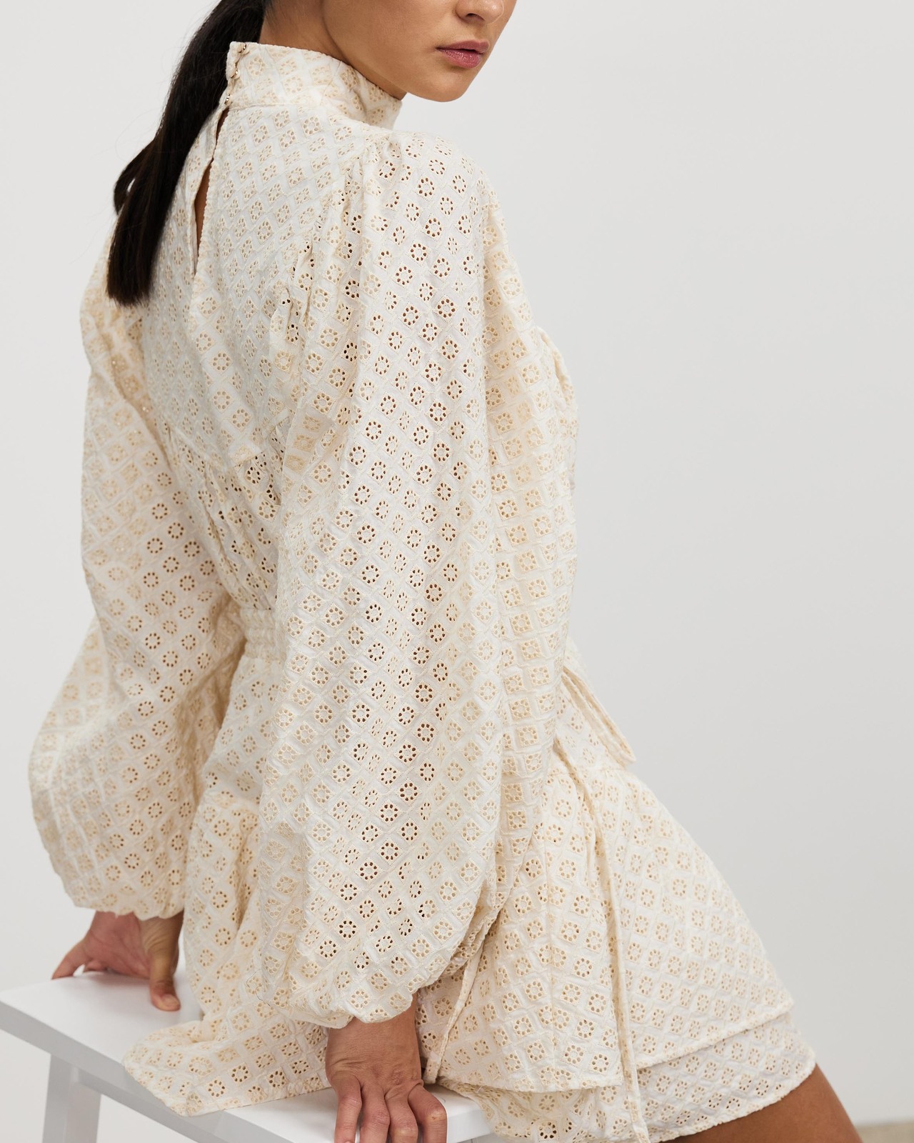 Poppy High Neck Balloon Sleeve Mini Dress