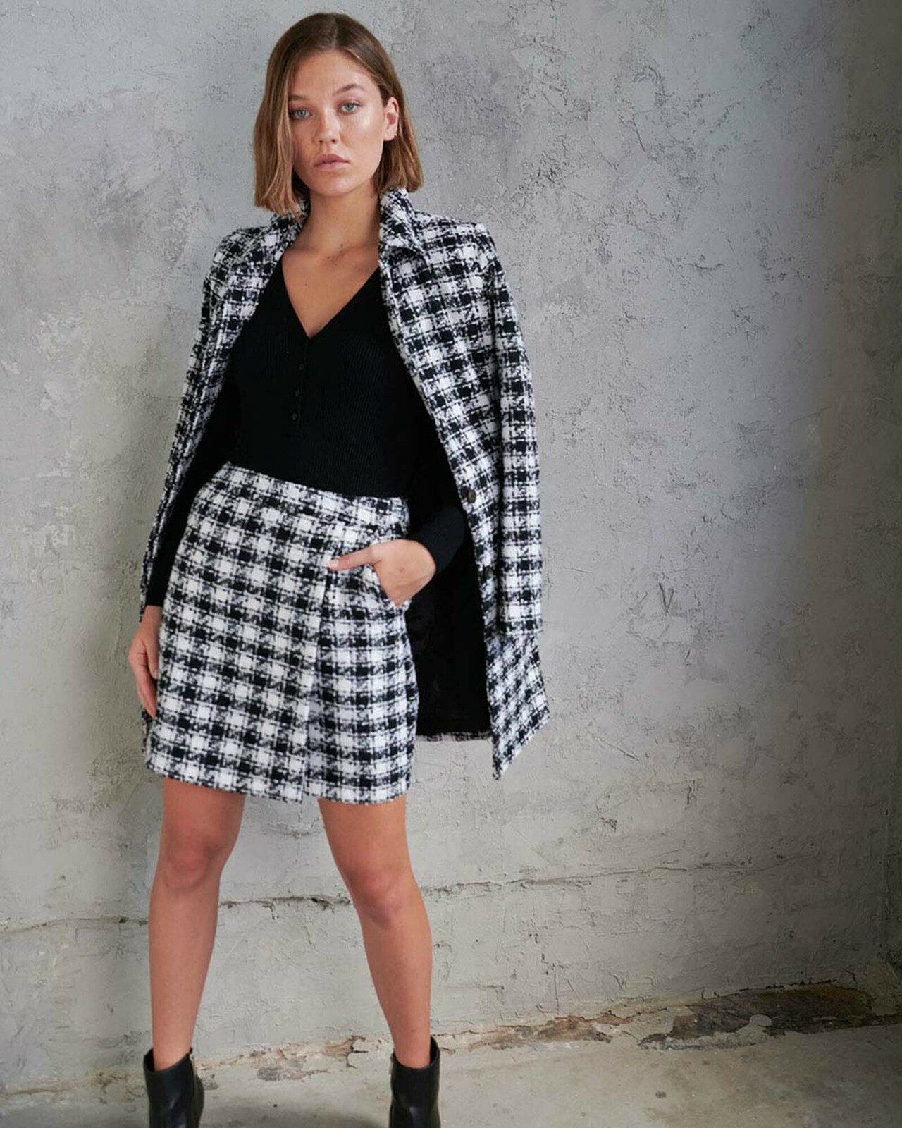 Brielle Tweed Check Coat