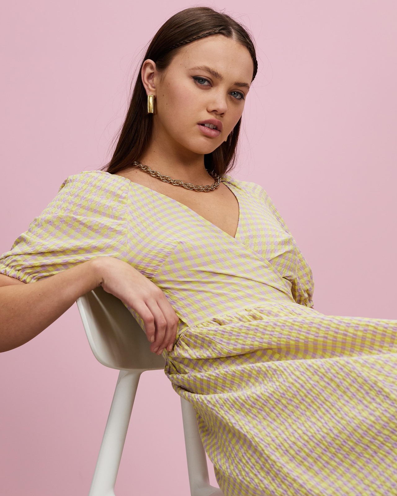 Seersucker Check Wrap Dress