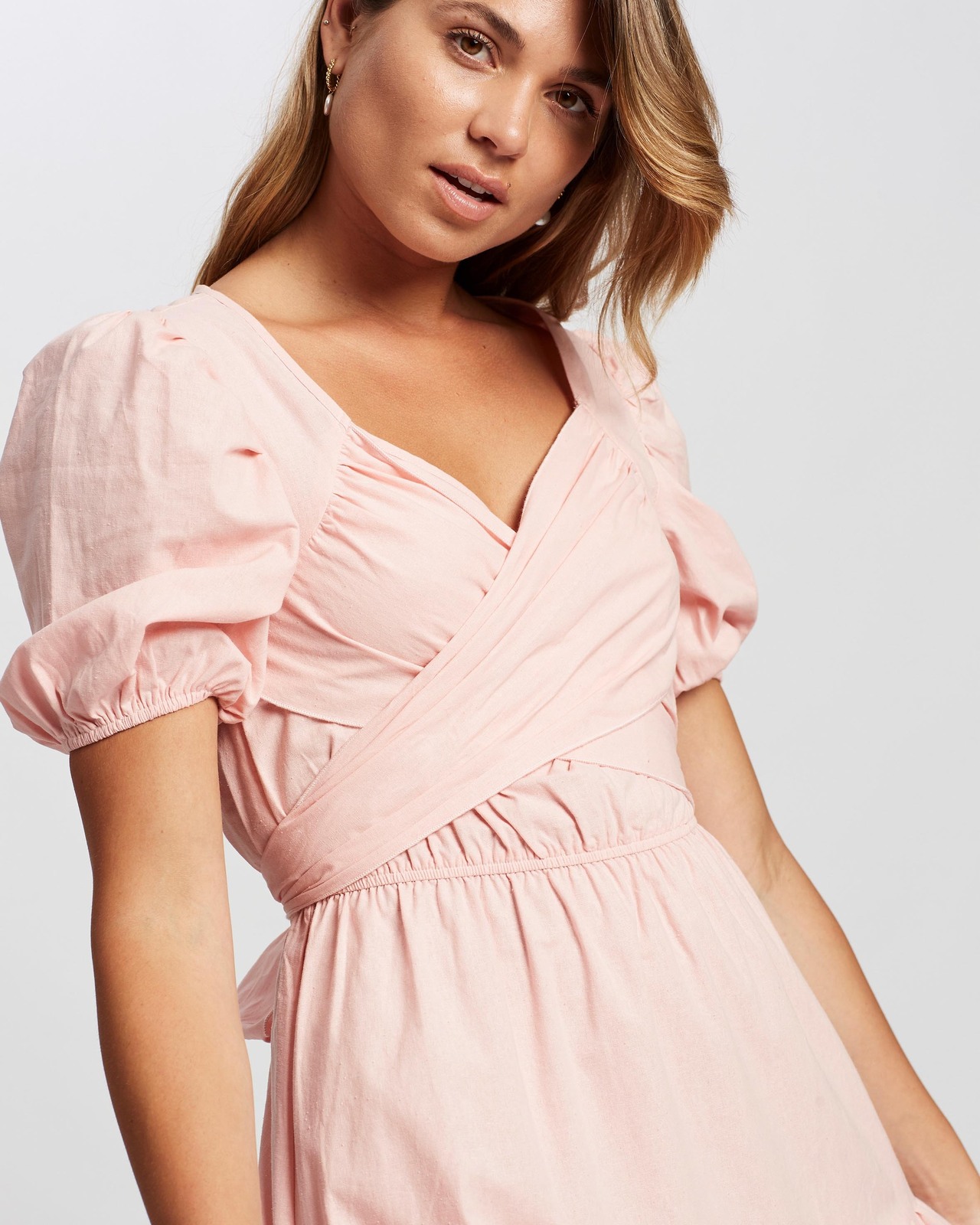 sachin and babi light blue dress super cute LUCY IN THE SKY, Aliah Puff Chiffon Wrap
