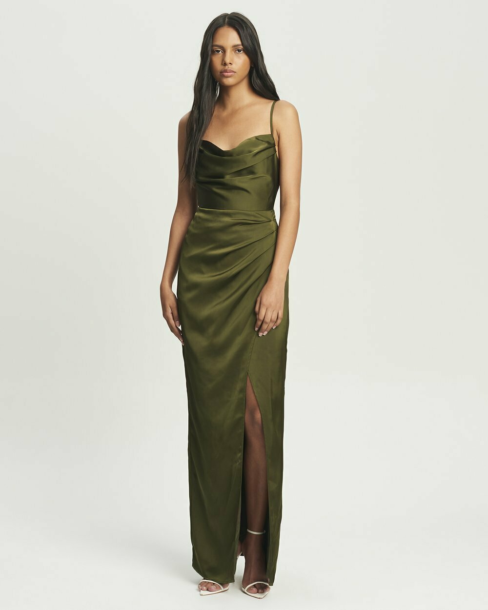 knee length dresses for ladies ASYMMETRICAL WRAP LONG DRESS in black – Marcia Wear