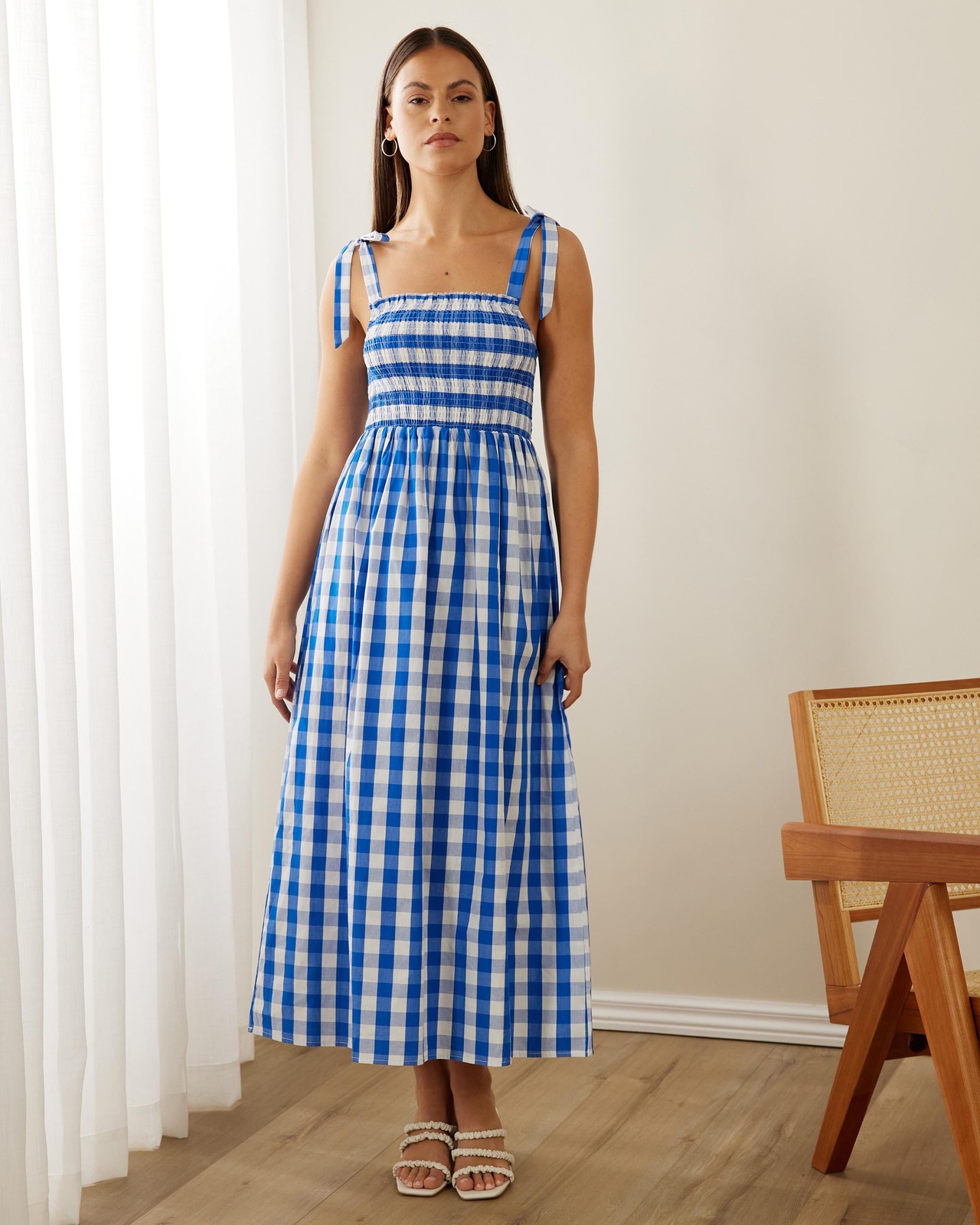 Fahari Tie Shoulder Cotton Midi Dress