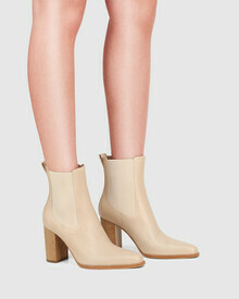 Howie Pale Porcelain Leather Block Heel Ankle Boot