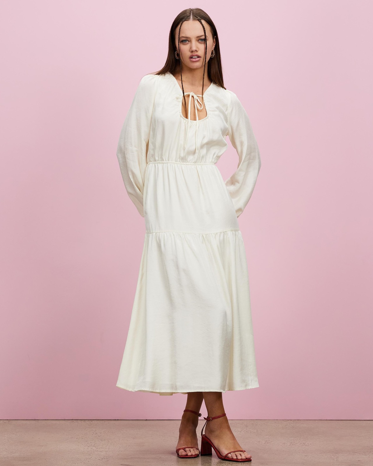 Tiered Tie Midi Dress