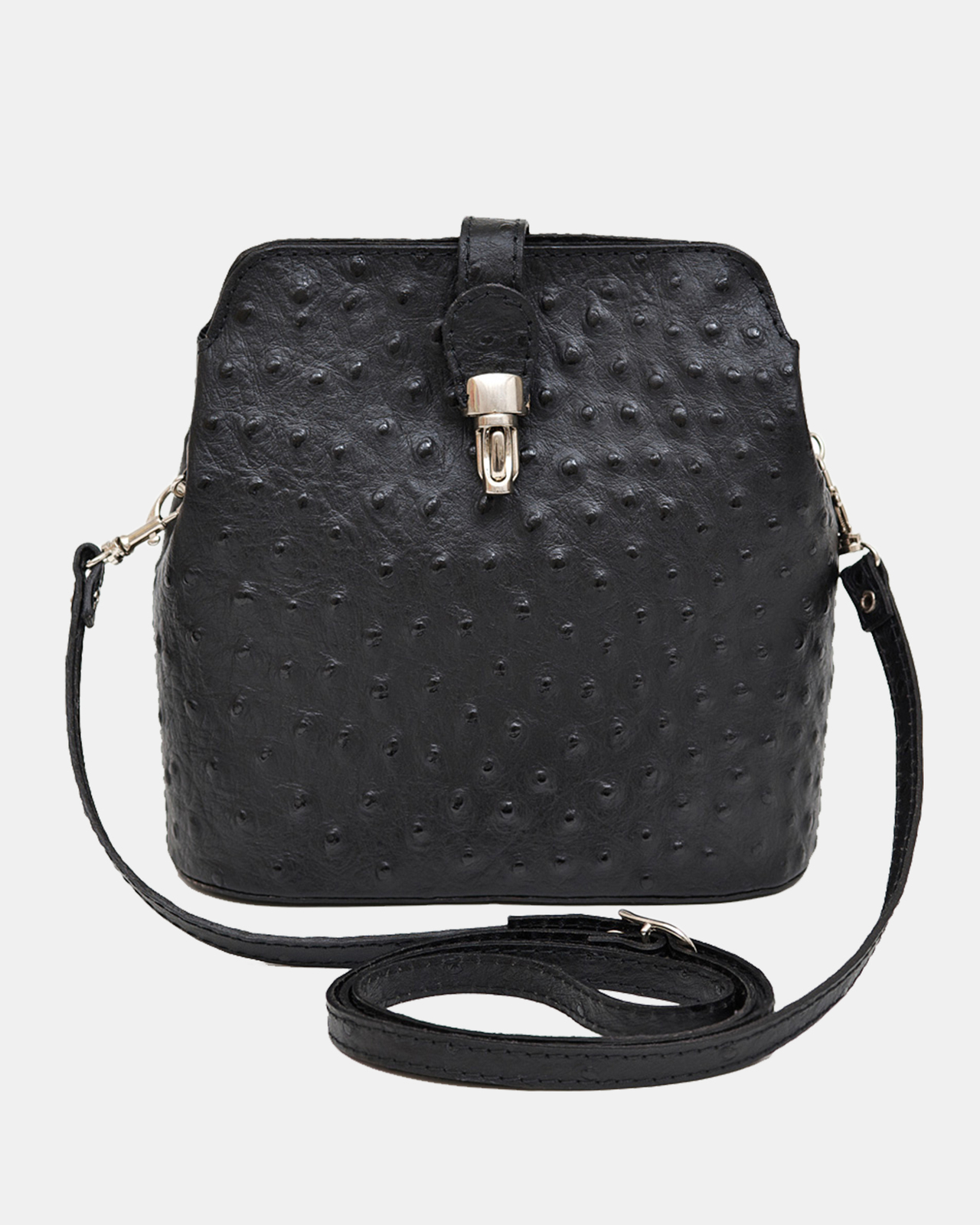 Marlafiji Gemma black Ostrich Embossed Italian Leather CrossBody Bag
