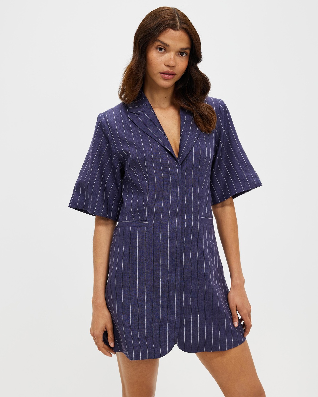Linen Pinstripe Blazer Dress