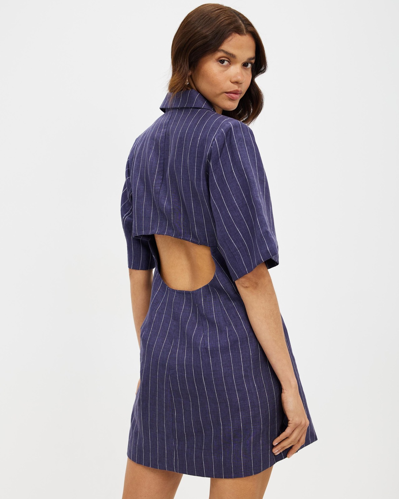 Linen Pinstripe Blazer Dress