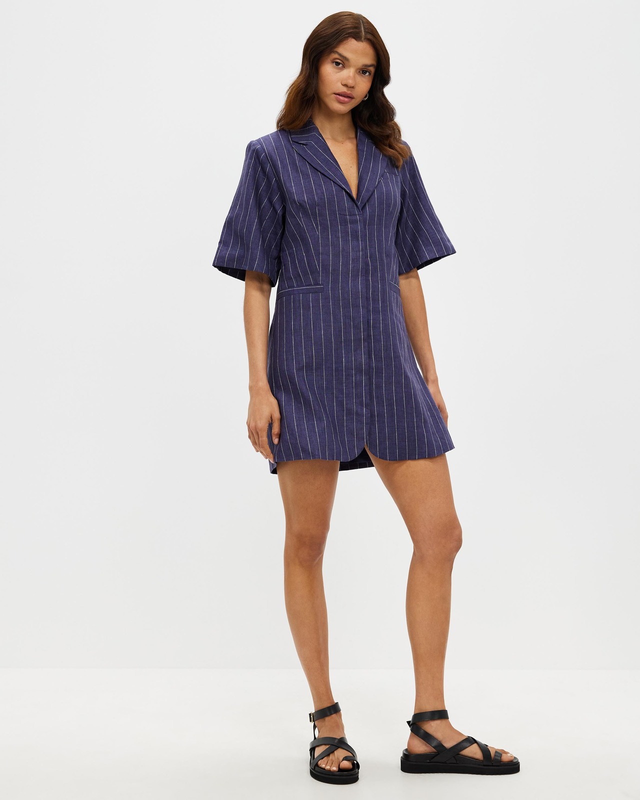Linen Pinstripe Blazer Dress