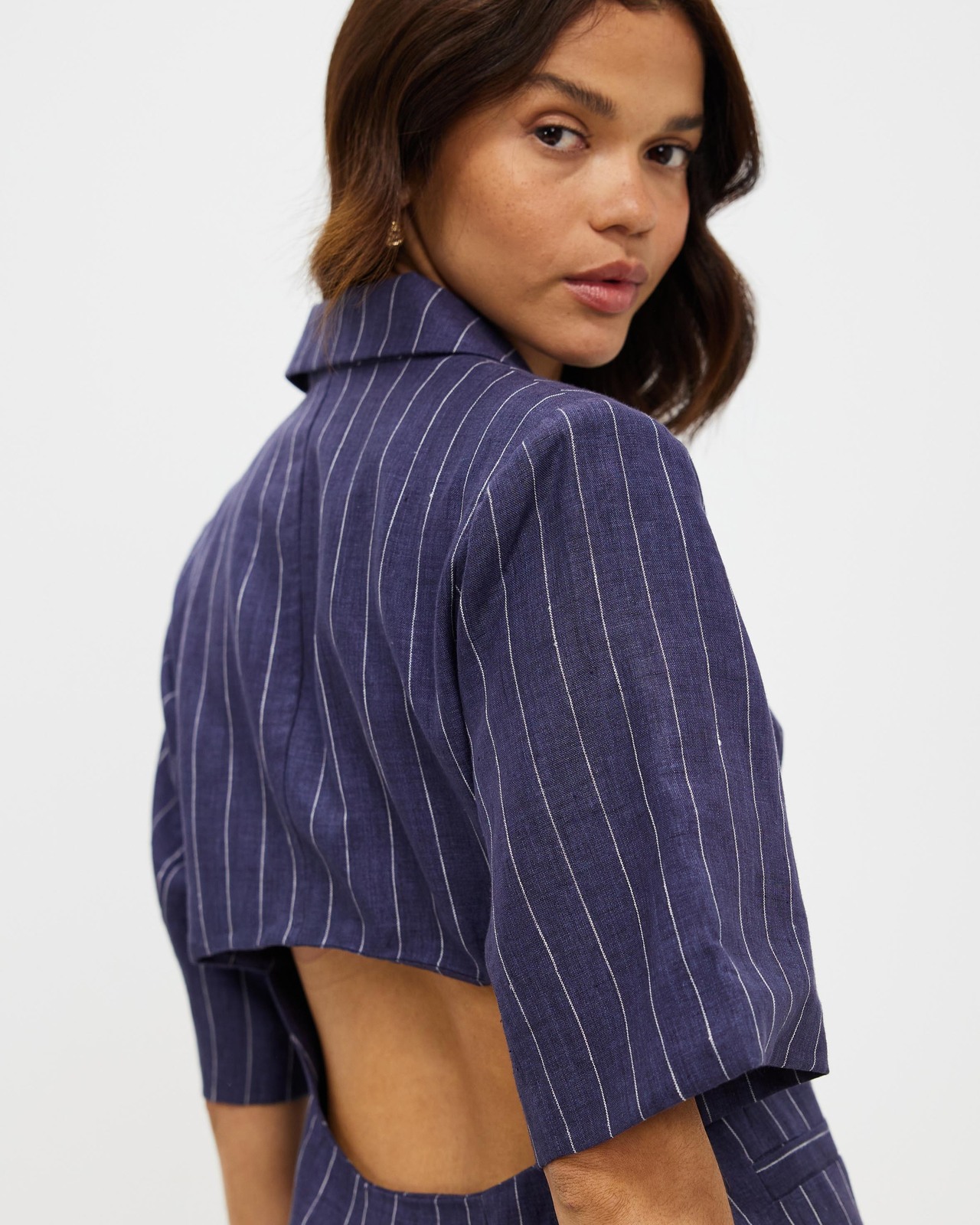 Linen Pinstripe Blazer Dress
