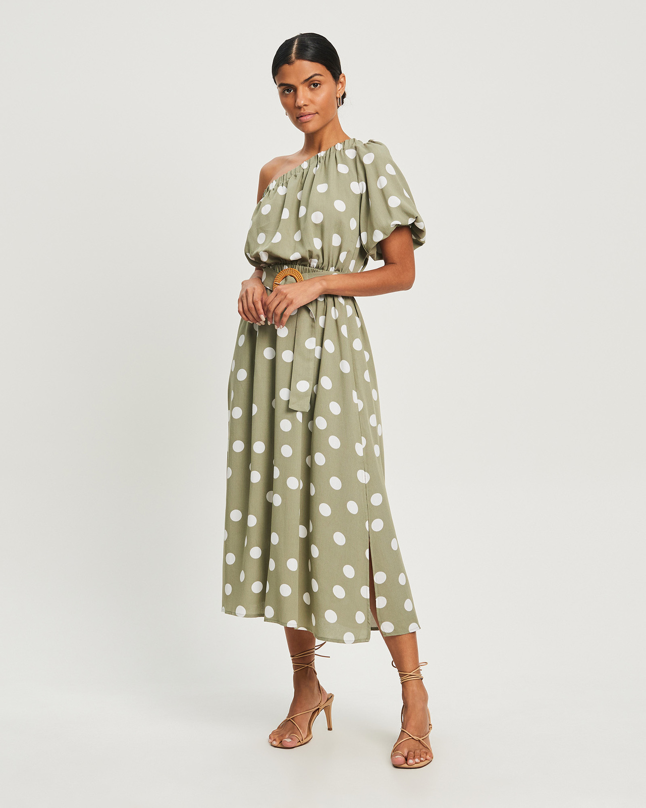 midi dress with sleeves for wedding Green High Neck Long Sleeve Crystal Detail Dress