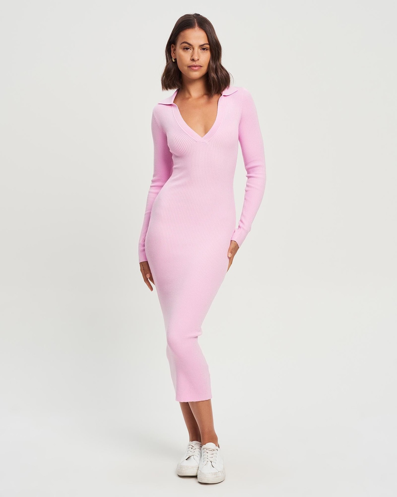 knit dress with shrug Knit V-Neck Midi Dress & Shrug Set- Latte