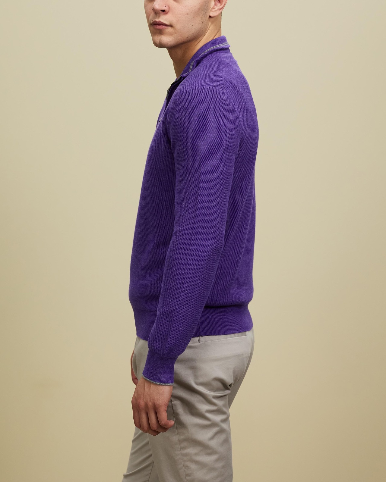 Cotton Mesh Quarter-Zip Sweater