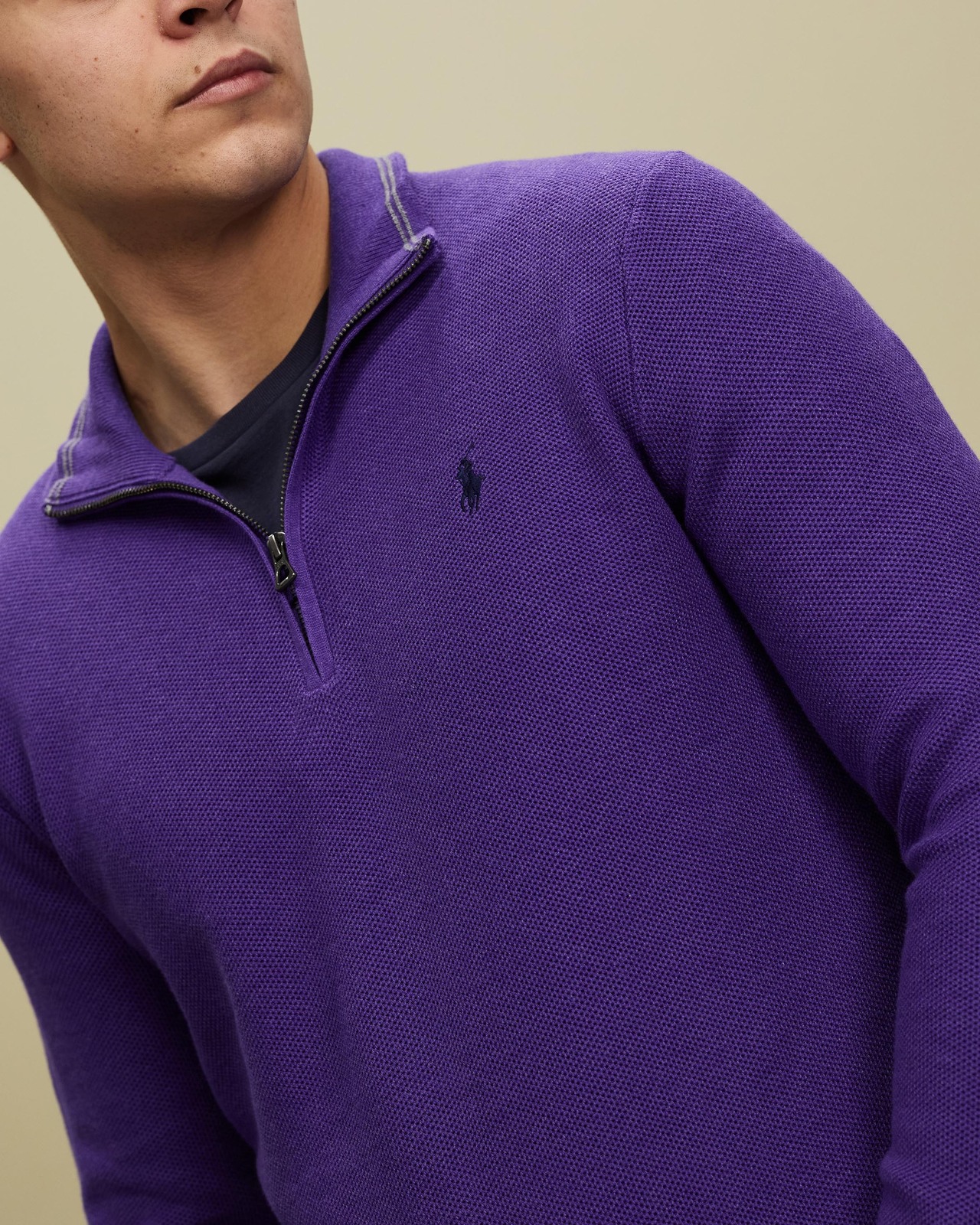 Cotton Mesh Quarter-Zip Sweater