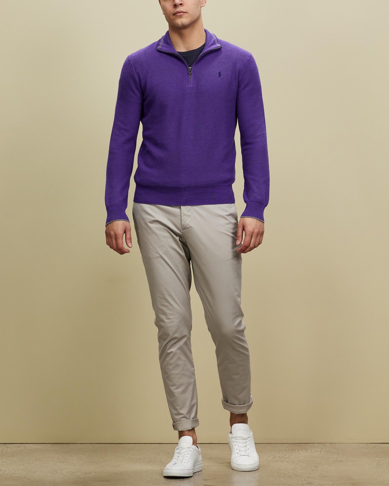 Cotton Mesh Quarter-Zip Sweater