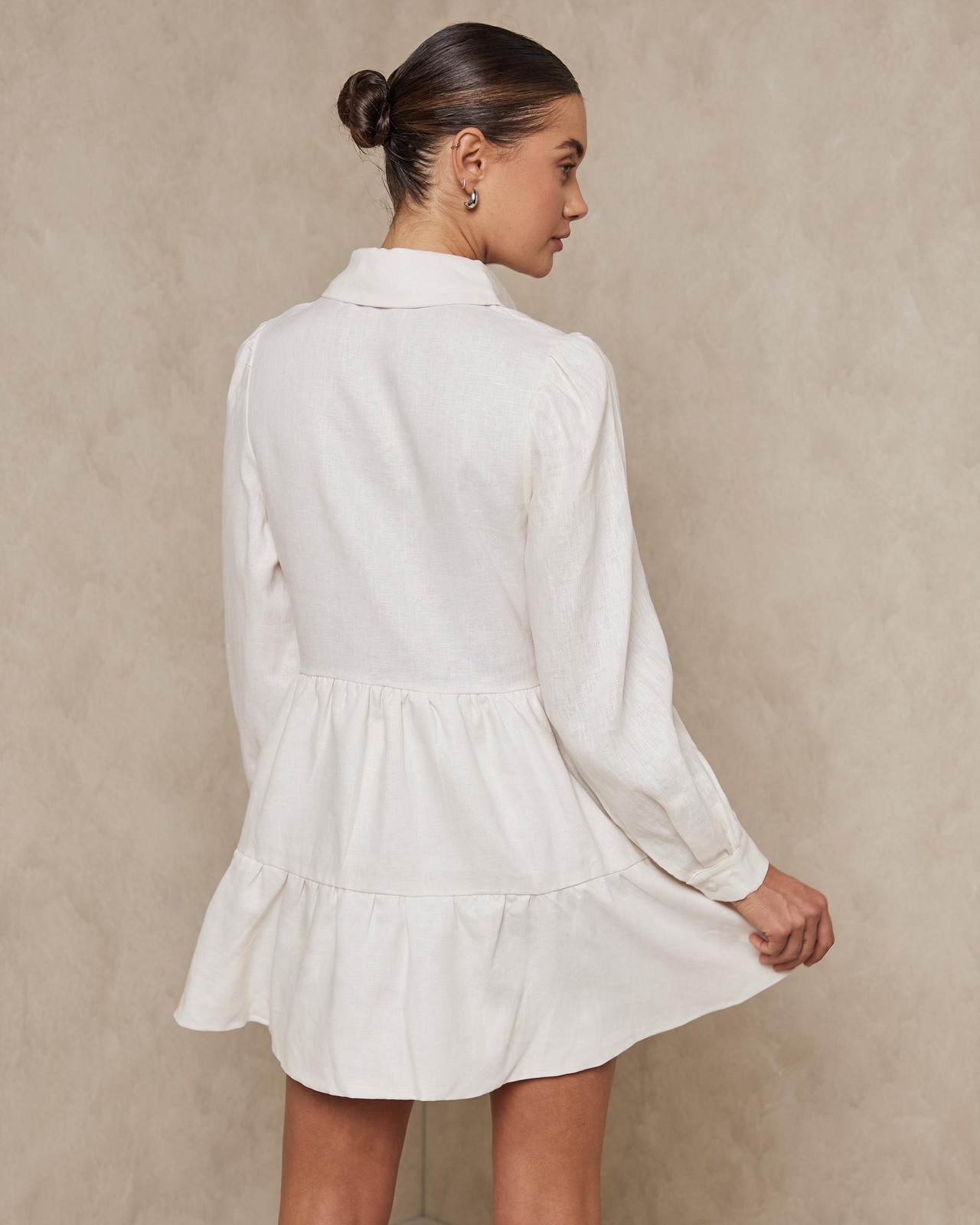AERE Pleat Detail Linen Tiered Dress - AirRobe