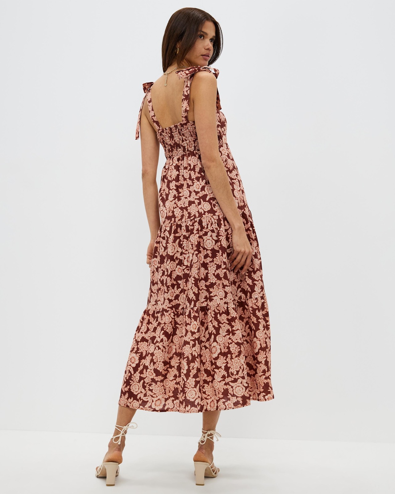 Linen Tie Strap Tiered Dress