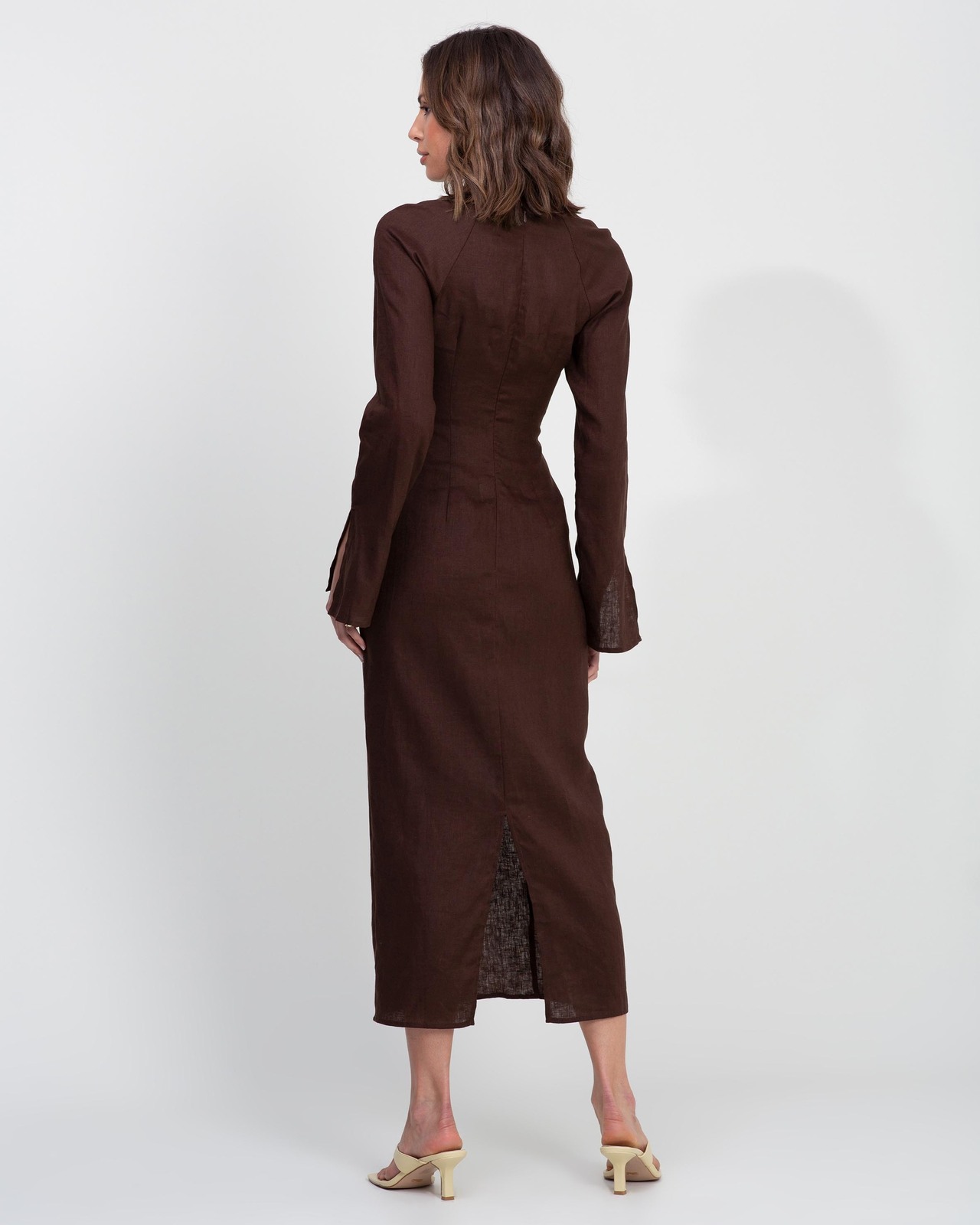 Ruched Front Linen Midi Dress