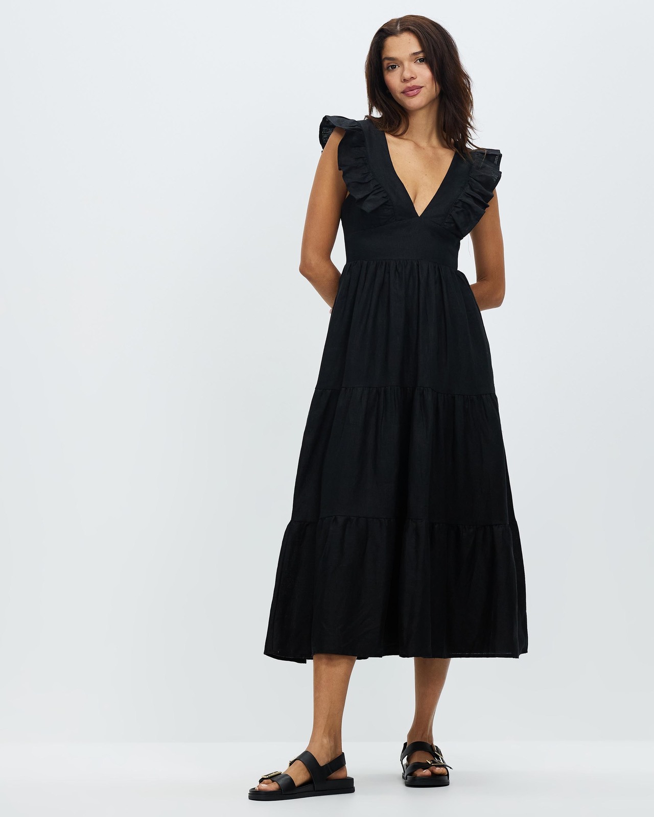 AERE Frill Detail Linen Dress - AirRobe