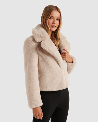 2695g　bibiy Bibiy amelia fur coat Amelia Faux Fur Trim Overcoat | Nuuly