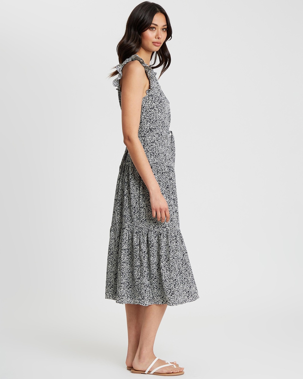elasticated midi dress Elasticated Waist Cotton Poplin Midi Dress in Chocolate Brown