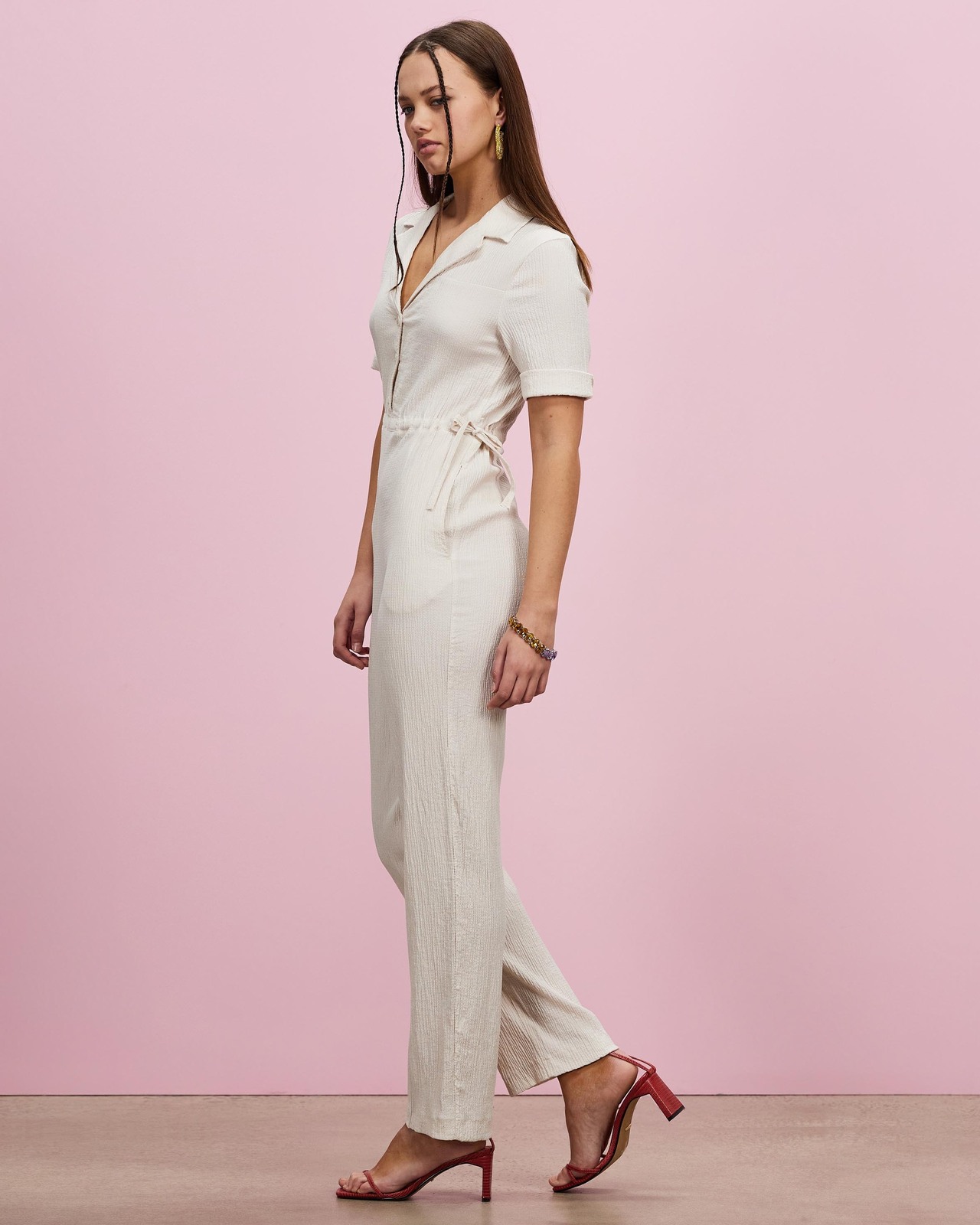 Textured Drawstring Jumpsuit