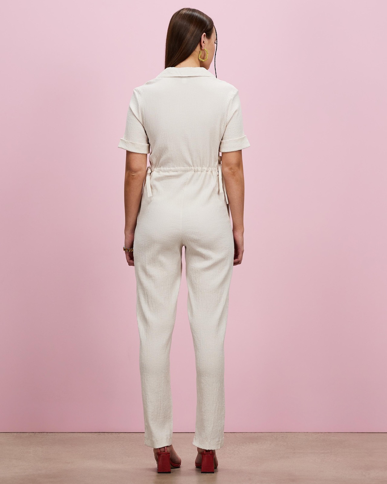 Textured Drawstring Jumpsuit