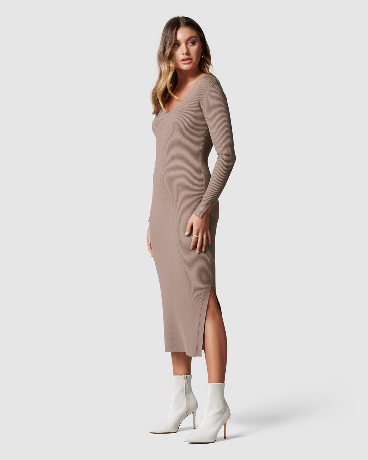 Kourtney V Neck Rib Knit Dress