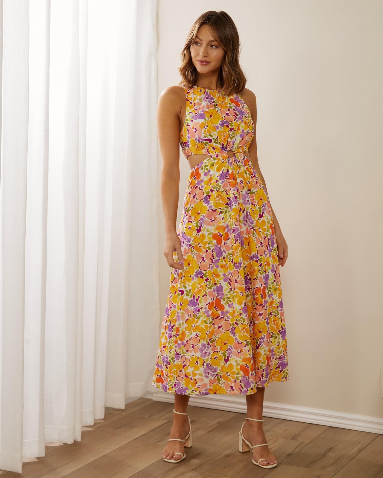 Goldie Cut Out Linen Blend Midi Dress