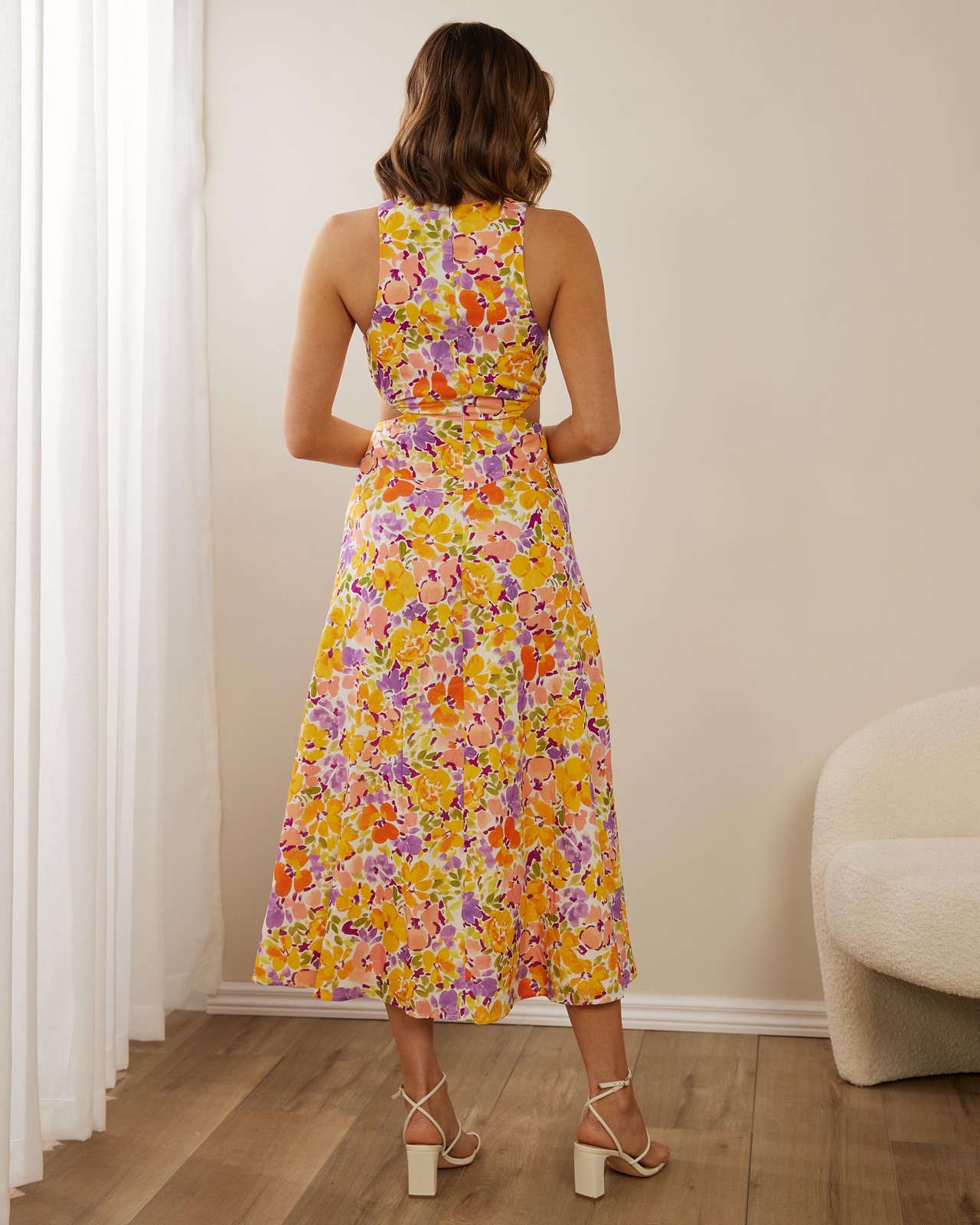 Goldie Cut Out Linen Blend Midi Dress